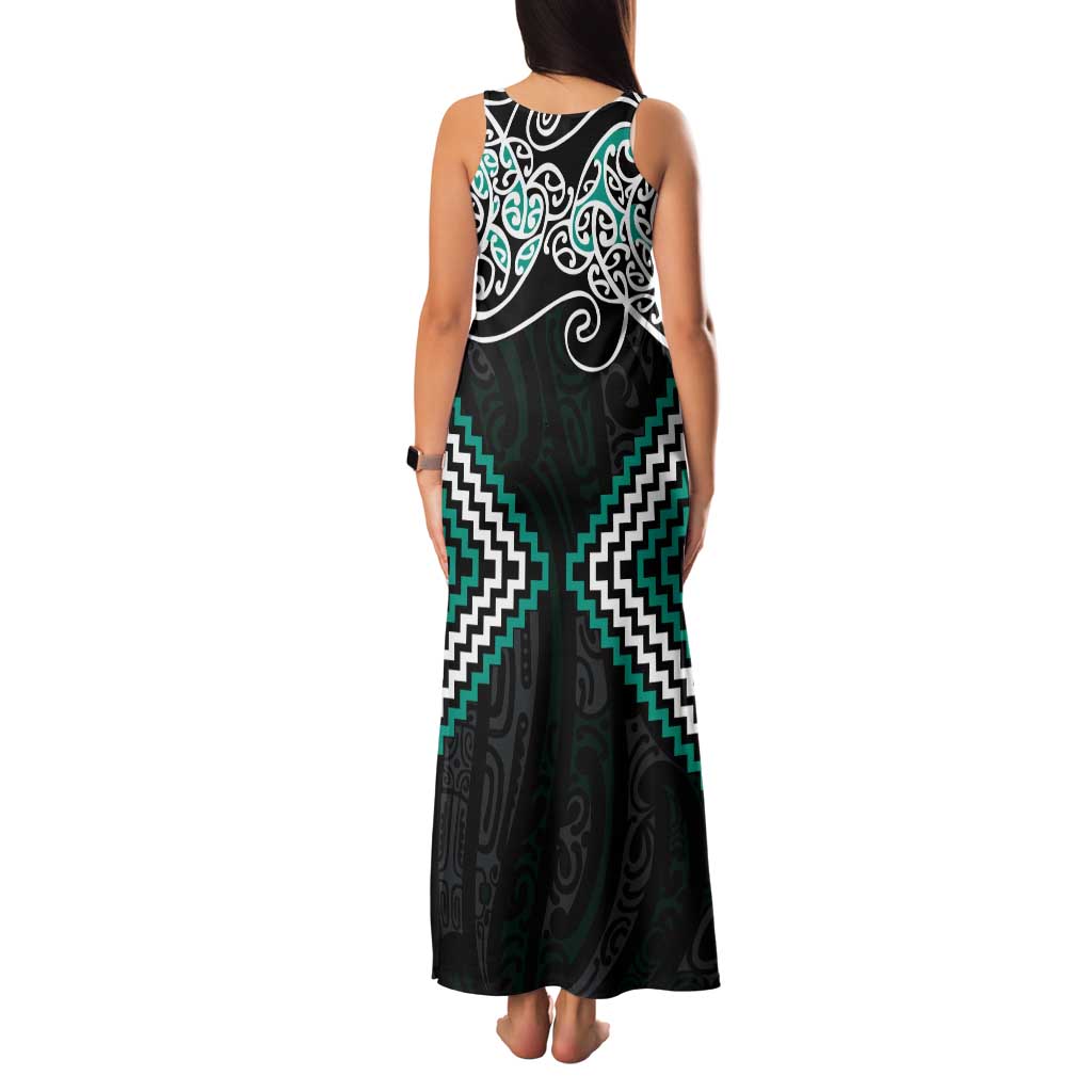 Turquoise Aotearoa Tukutuku Manawa Tapu Tank Maxi Dress Ta Moko Toi Maori LT9 - Polynesian Pride