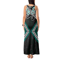 Turquoise Aotearoa Tukutuku Manawa Tapu Tank Maxi Dress Ta Moko Toi Maori LT9 - Polynesian Pride