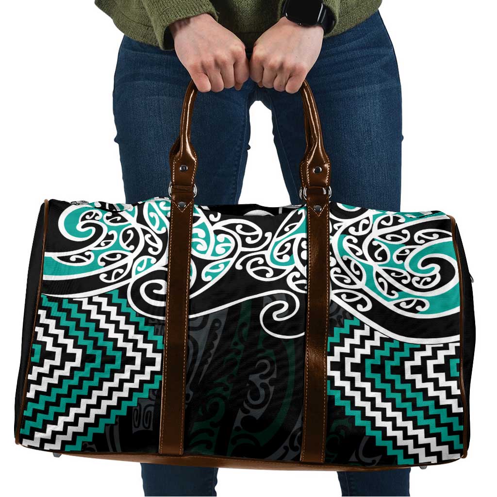 Turquoise Aotearoa Tukutuku Manawa Tapu Travel Bag Ta Moko Toi Maori LT9 Turquoise - Polynesian Pride