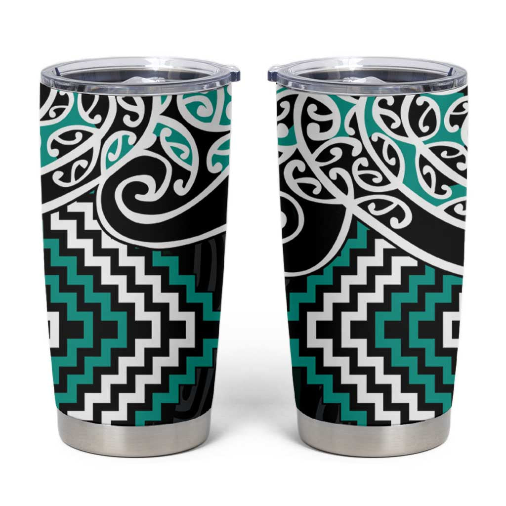 Turquoise Aotearoa Tukutuku Manawa Tapu Tumbler Cup Ta Moko Toi Maori LT9 Turquoise - Polynesian Pride