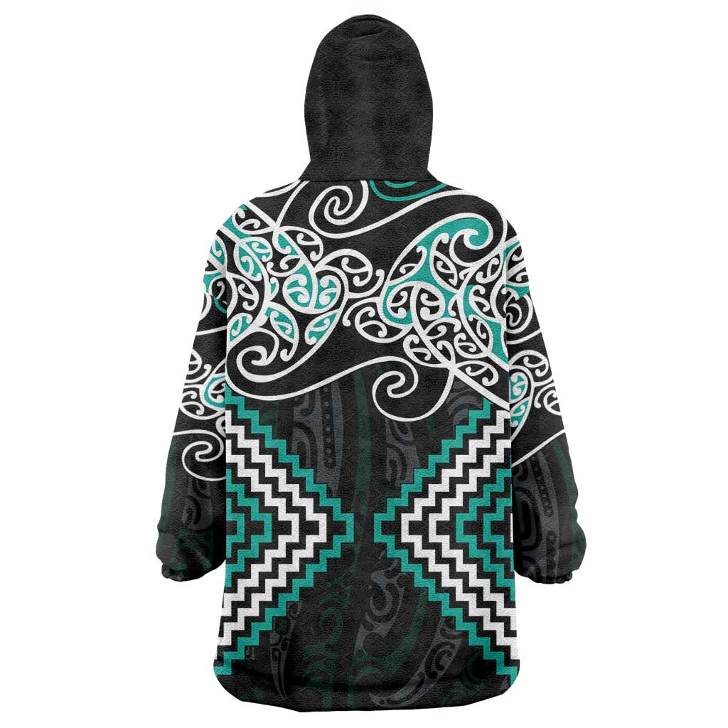 Turquoise Aotearoa Tukutuku Manawa Tapu Wearable Blanket Hoodie Ta Moko Toi Maori LT9 - Polynesian Pride
