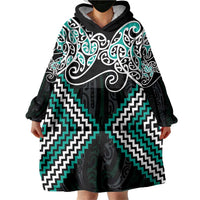 Turquoise Aotearoa Tukutuku Manawa Tapu Wearable Blanket Hoodie Ta Moko Toi Maori LT9 - Polynesian Pride