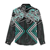 Turquoise Aotearoa Tukutuku Manawa Tapu Women Casual Shirt Ta Moko Toi Maori LT9 - Polynesian Pride