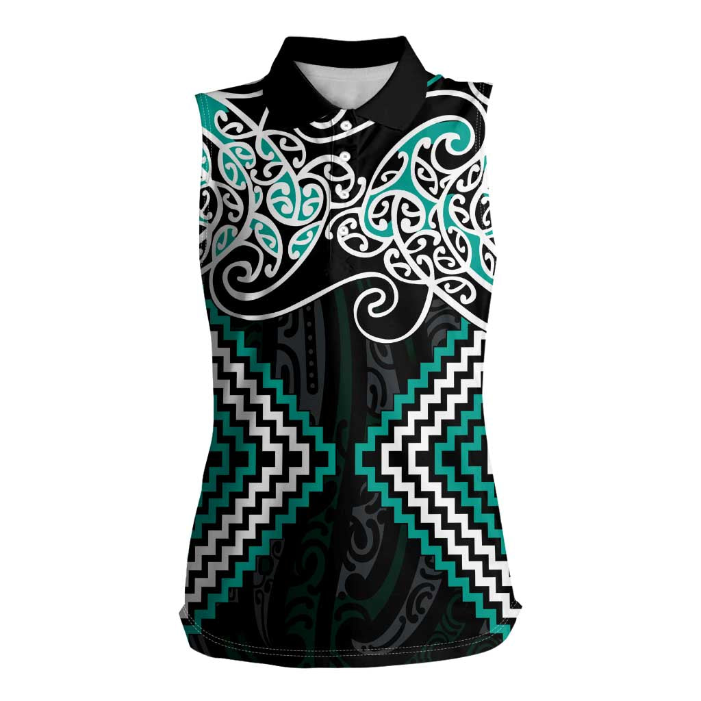 Turquoise Aotearoa Tukutuku Manawa Tapu Women Sleeveless Polo Shirt Ta Moko Toi Maori LT9 Female Turquoise - Polynesian Pride