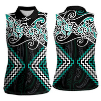Turquoise Aotearoa Tukutuku Manawa Tapu Women Sleeveless Polo Shirt Ta Moko Toi Maori LT9 - Polynesian Pride