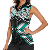 Turquoise Aotearoa Tukutuku Manawa Tapu Women Sleeveless Polo Shirt Ta Moko Toi Maori LT9 - Polynesian Pride