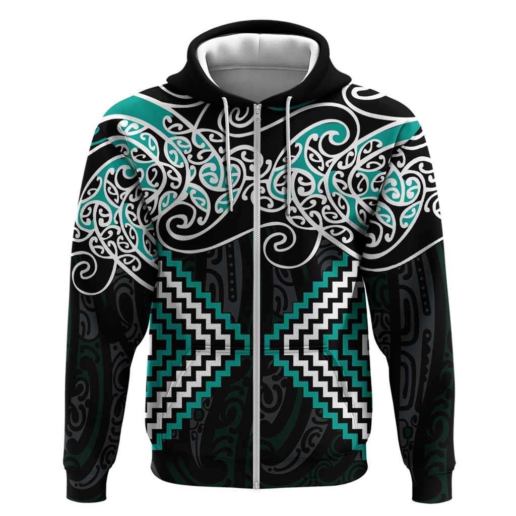 Turquoise Aotearoa Tukutuku Manawa Tapu Zip Hoodie Ta Moko Toi Maori LT9 Zip Hoodie Turquoise - Polynesian Pride