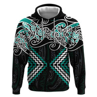 Turquoise Aotearoa Tukutuku Manawa Tapu Zip Hoodie Ta Moko Toi Maori LT9 Pullover Hoodie Turquoise - Polynesian Pride