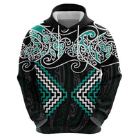 Turquoise Aotearoa Tukutuku Manawa Tapu Zip Hoodie Ta Moko Toi Maori LT9 - Polynesian Pride