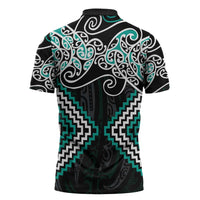 Turquoise Aotearoa Tukutuku Manawa Tapu Zipper Polo Shirt Ta Moko Toi Maori LT9 - Polynesian Pride