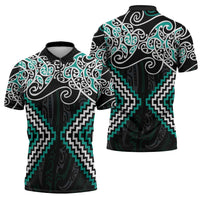 Turquoise Aotearoa Tukutuku Manawa Tapu Zipper Polo Shirt Ta Moko Toi Maori LT9 - Polynesian Pride