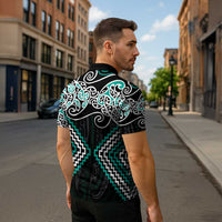 Turquoise Aotearoa Tukutuku Manawa Tapu Zipper Polo Shirt Ta Moko Toi Maori LT9 - Polynesian Pride