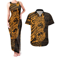 Gold Couple Dolphins Maori Polynesian Style Couples Matching Tank Maxi Dress and Hawaiian Shirt LT9 Gold - Polynesian Pride
