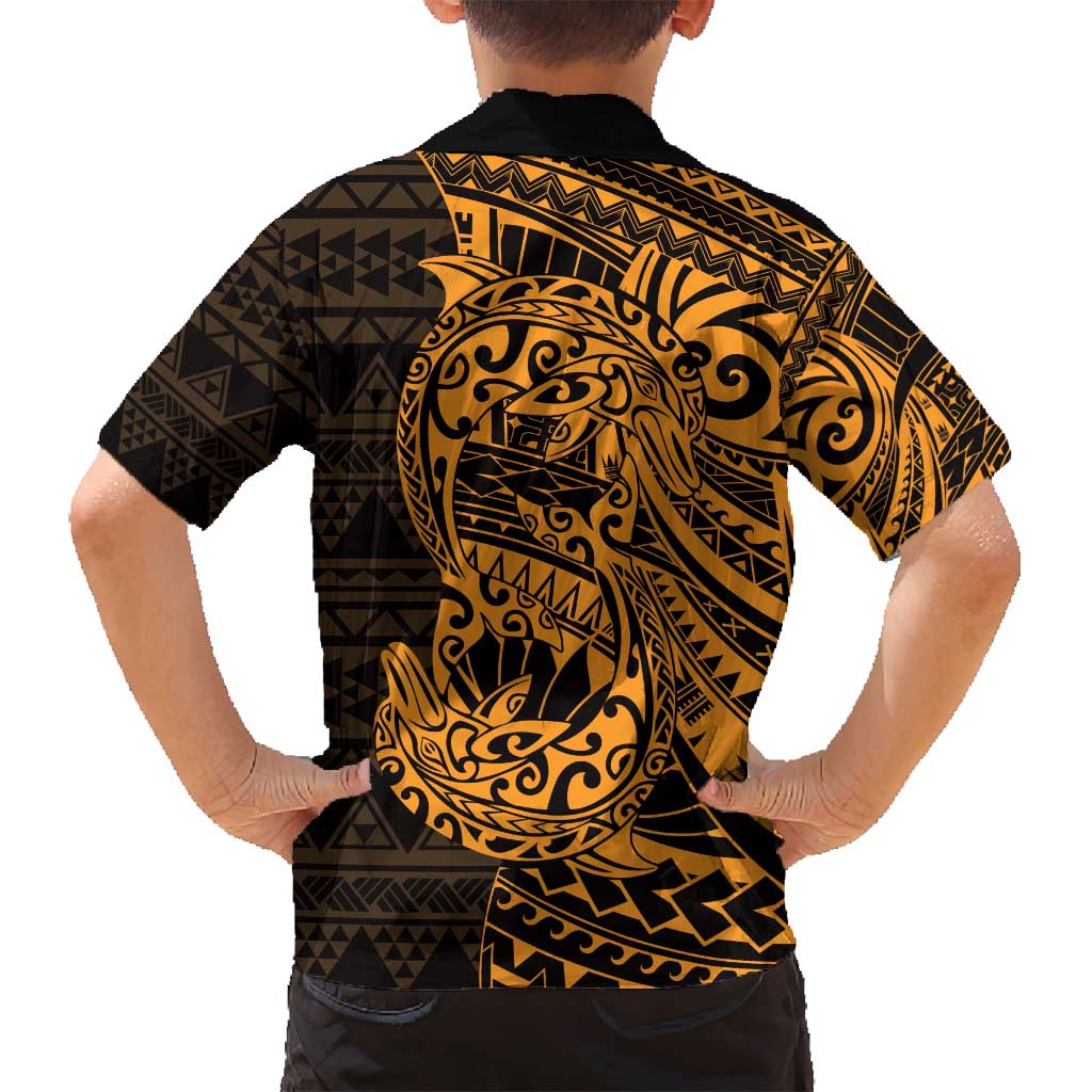 Gold Couple Dolphins Maori Polynesian Style Family Matching Long Sleeve Bodycon Dress and Hawaiian Shirt LT9 - Polynesian Pride