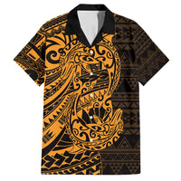 Gold Couple Dolphins Maori Polynesian Style Family Matching Long Sleeve Bodycon Dress and Hawaiian Shirt LT9 Dad's Shirt - Short Sleeve Gold - Polynesian Pride