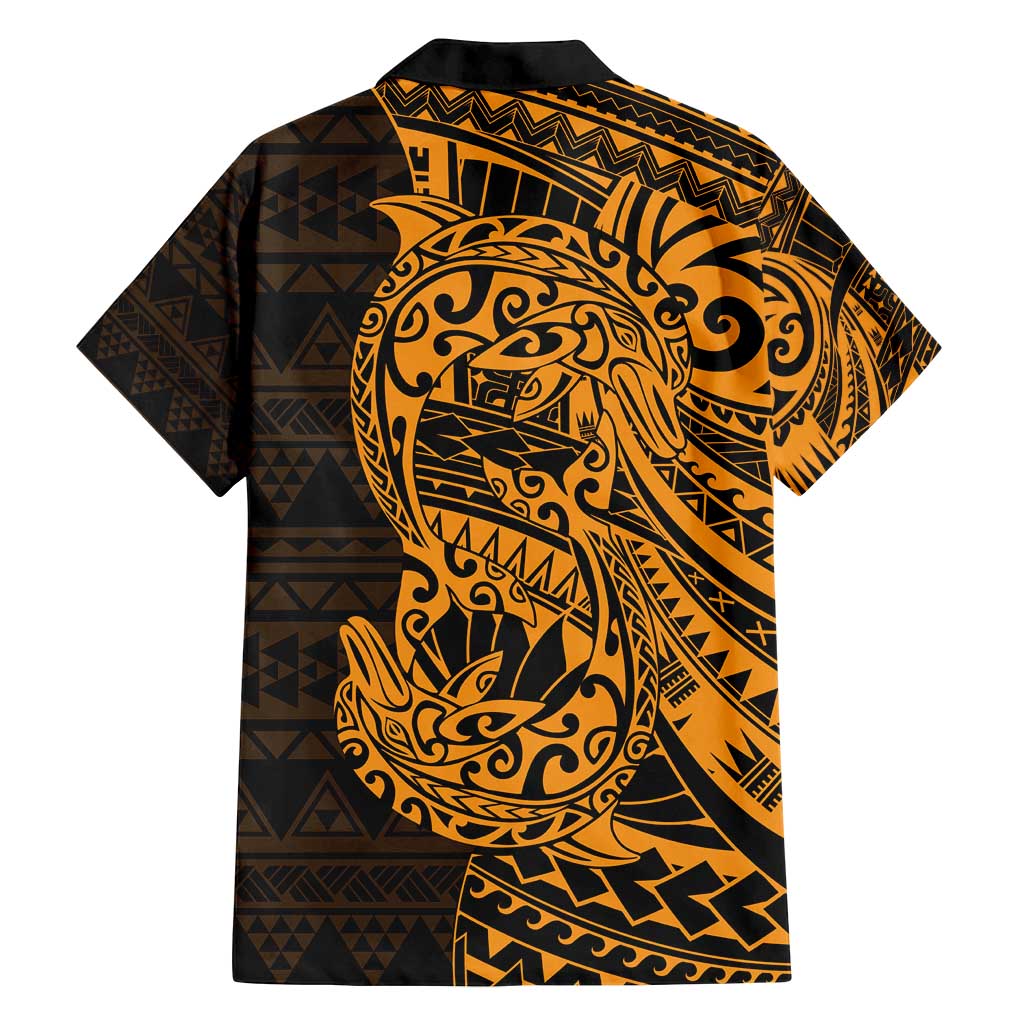 Gold Couple Dolphins Maori Polynesian Style Family Matching Long Sleeve Bodycon Dress and Hawaiian Shirt LT9 - Polynesian Pride