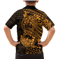 Gold Couple Dolphins Maori Polynesian Style Family Matching Mermaid Dress and Hawaiian Shirt LT9 - Polynesian Pride
