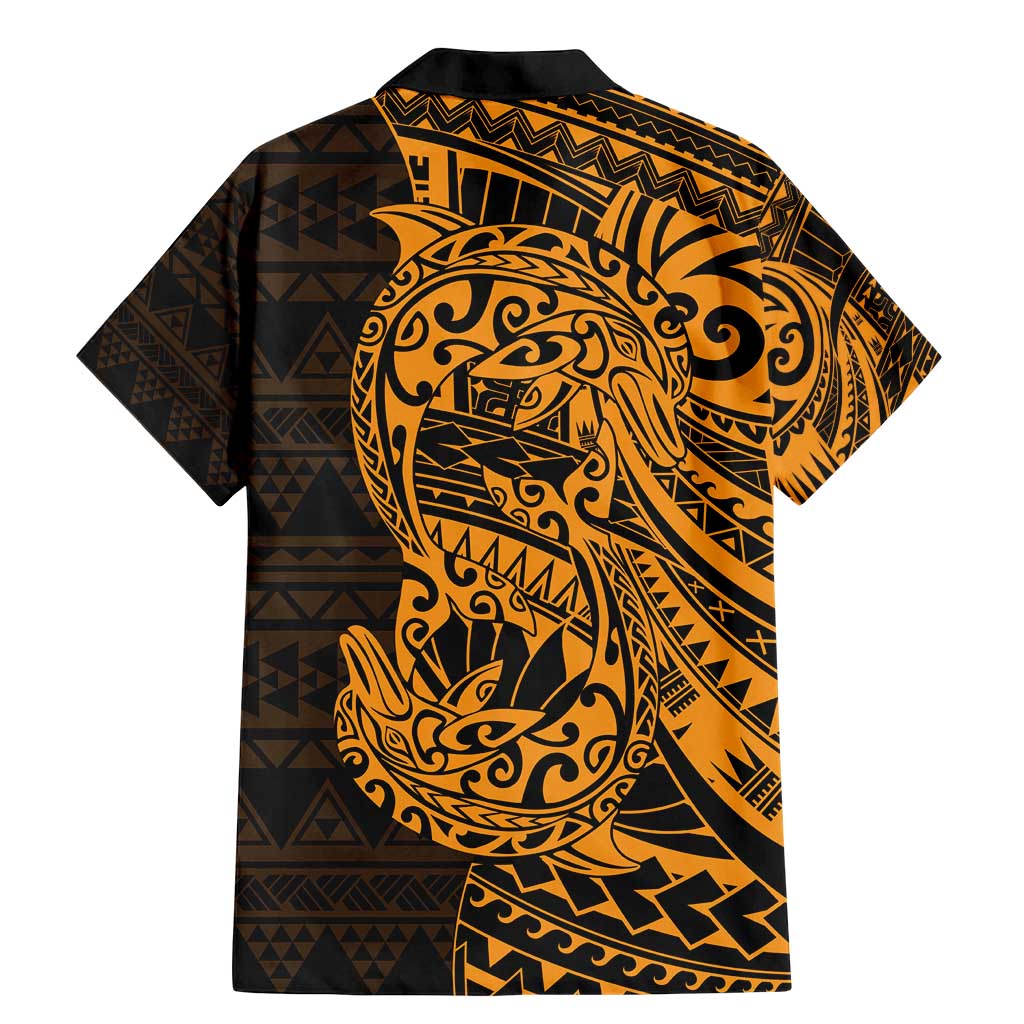 Gold Couple Dolphins Maori Polynesian Style Family Matching Mermaid Dress and Hawaiian Shirt LT9 - Polynesian Pride