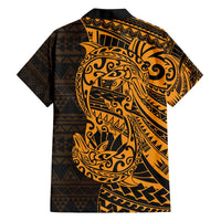 Gold Couple Dolphins Maori Polynesian Style Family Matching Off The Shoulder Long Sleeve Dress and Hawaiian Shirt LT9 - Polynesian Pride