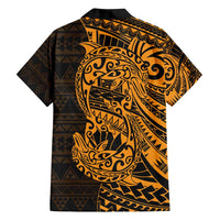 Gold Couple Dolphins Maori Polynesian Style Family Matching Off Shoulder Short Dress and Hawaiian Shirt LT9 - Polynesian Pride