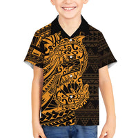 Gold Couple Dolphins Maori Polynesian Style Family Matching Puletasi and Hawaiian Shirt LT9 Son's Shirt Gold - Polynesian Pride