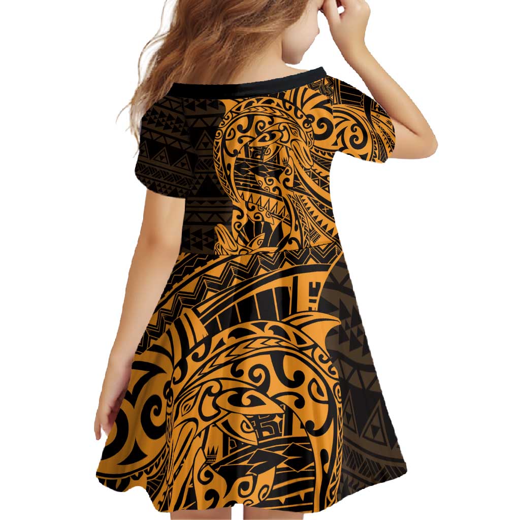 Gold Couple Dolphins Maori Polynesian Style Family Matching Summer Maxi Dress and Hawaiian Shirt LT9 - Polynesian Pride