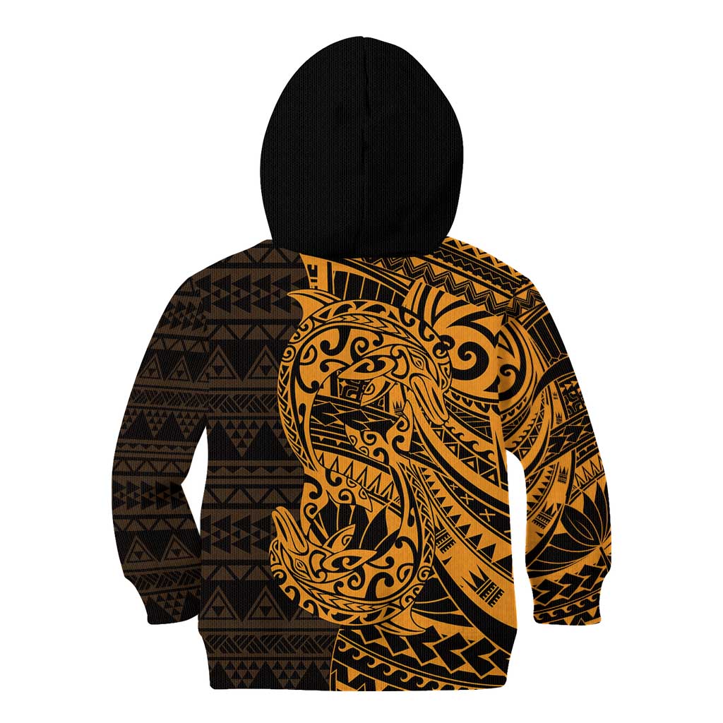 Gold Couple Dolphins Maori Polynesian Style Kid Hoodie LT9 - Polynesian Pride
