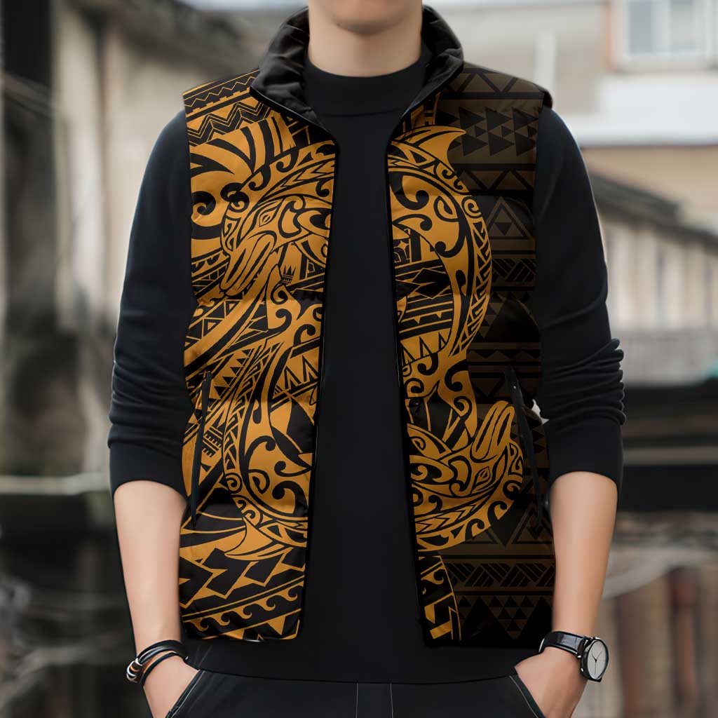 Gold Couple Dolphins Maori Polynesian Style Sleeveless Puffer Jacket - Polynesian Pride