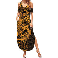 Gold Couple Dolphins Maori Polynesian Style Summer Maxi Dress LT9 Women Gold - Polynesian Pride