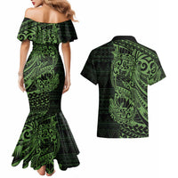 Green Couple Dolphins Maori Polynesian Style Couples Matching Mermaid Dress and Hawaiian Shirt LT9 - Polynesian Pride