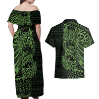 Green Couple Dolphins Maori Polynesian Style Couples Matching Off Shoulder Maxi Dress and Hawaiian Shirt LT9 - Polynesian Pride
