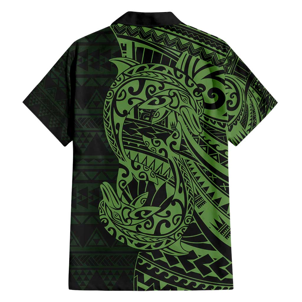 Green Couple Dolphins Maori Polynesian Style Family Matching Long Sleeve Bodycon Dress and Hawaiian Shirt LT9 - Polynesian Pride