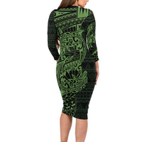 Green Couple Dolphins Maori Polynesian Style Family Matching Long Sleeve Bodycon Dress and Hawaiian Shirt LT9 - Polynesian Pride