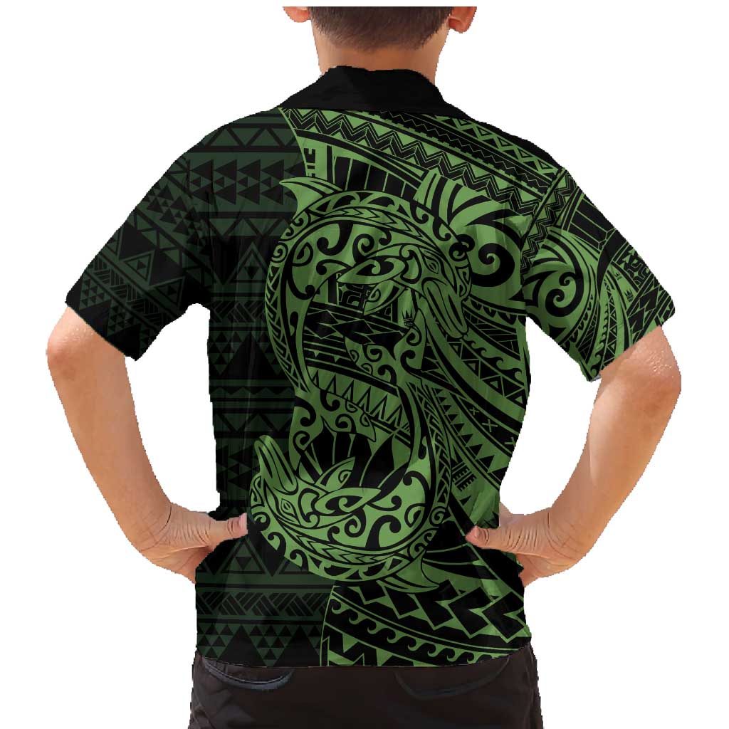 Green Couple Dolphins Maori Polynesian Style Family Matching Mermaid Dress and Hawaiian Shirt LT9 - Polynesian Pride