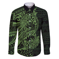 Green Couple Dolphins Maori Polynesian Style Family Matching Mermaid Dress and Hawaiian Shirt LT9 Dad's Shirt - Long Sleeve Green - Polynesian Pride