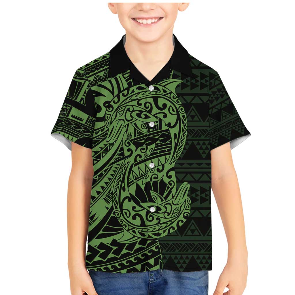 Green Couple Dolphins Maori Polynesian Style Family Matching Mermaid Dress and Hawaiian Shirt LT9 Son's Shirt Green - Polynesian Pride