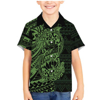 Green Couple Dolphins Maori Polynesian Style Family Matching Mermaid Dress and Hawaiian Shirt LT9 Son's Shirt Green - Polynesian Pride