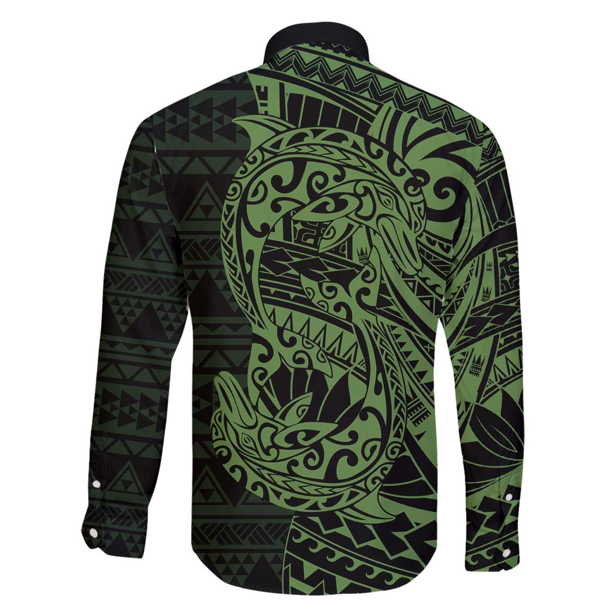 Green Couple Dolphins Maori Polynesian Style Family Matching Off The Shoulder Long Sleeve Dress and Hawaiian Shirt LT9 - Polynesian Pride
