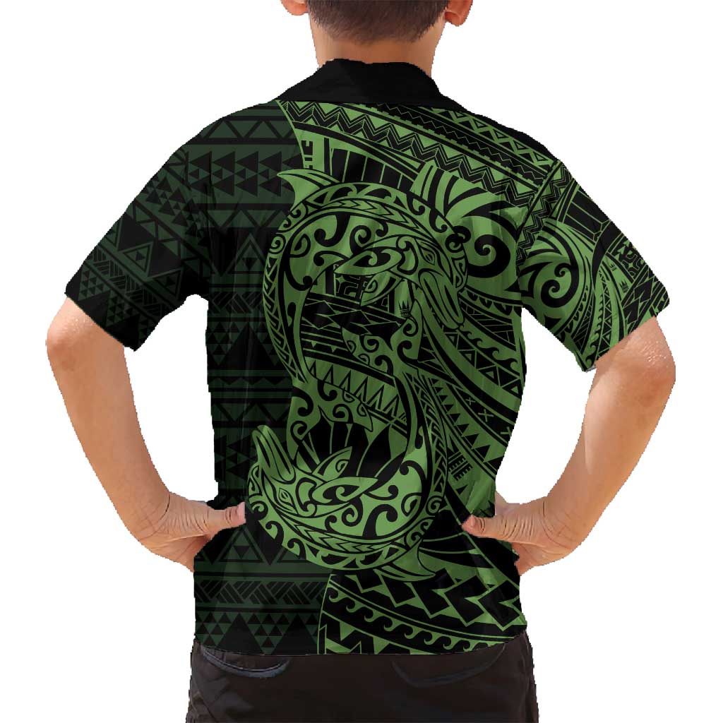 Green Couple Dolphins Maori Polynesian Style Family Matching Off Shoulder Maxi Dress and Hawaiian Shirt LT9 - Polynesian Pride
