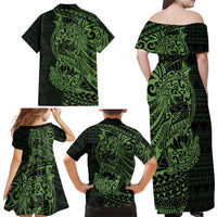 Green Couple Dolphins Maori Polynesian Style Family Matching Off Shoulder Maxi Dress and Hawaiian Shirt LT9 - Polynesian Pride