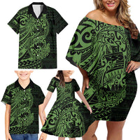 Green Couple Dolphins Maori Polynesian Style Family Matching Off Shoulder Short Dress and Hawaiian Shirt LT9 - Polynesian Pride