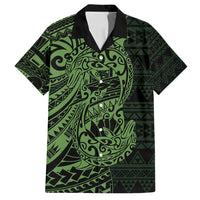 Green Couple Dolphins Maori Polynesian Style Family Matching Off Shoulder Short Dress and Hawaiian Shirt LT9 Dad's Shirt - Short Sleeve Green - Polynesian Pride