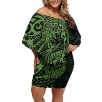 Green Couple Dolphins Maori Polynesian Style Family Matching Off Shoulder Short Dress and Hawaiian Shirt LT9 Mom's Dress Green - Polynesian Pride