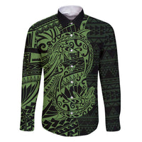 Green Couple Dolphins Maori Polynesian Style Family Matching Puletasi and Hawaiian Shirt LT9 Dad's Shirt - Long Sleeve Green - Polynesian Pride