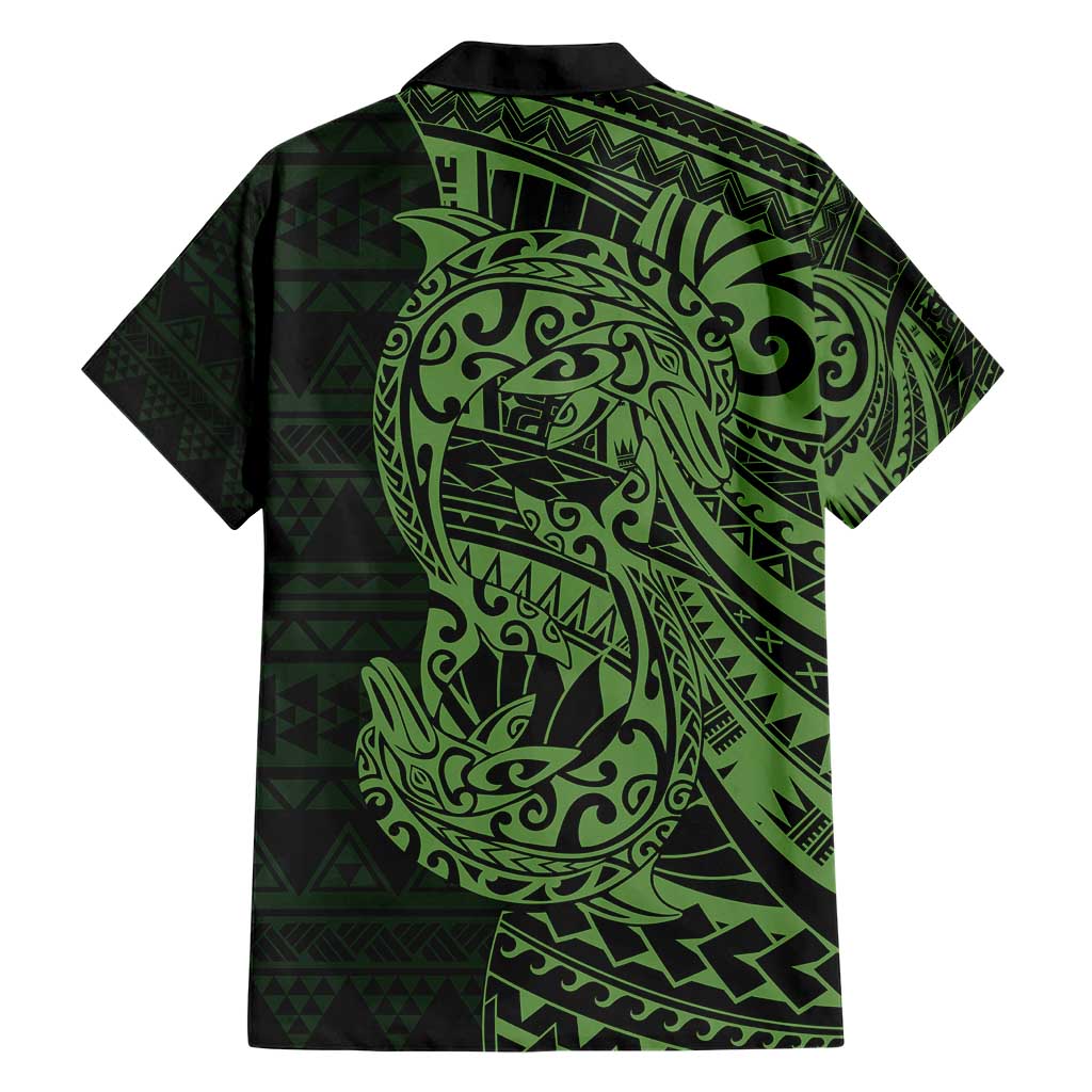 Green Couple Dolphins Maori Polynesian Style Family Matching Short Sleeve Bodycon Dress and Hawaiian Shirt LT9 - Polynesian Pride