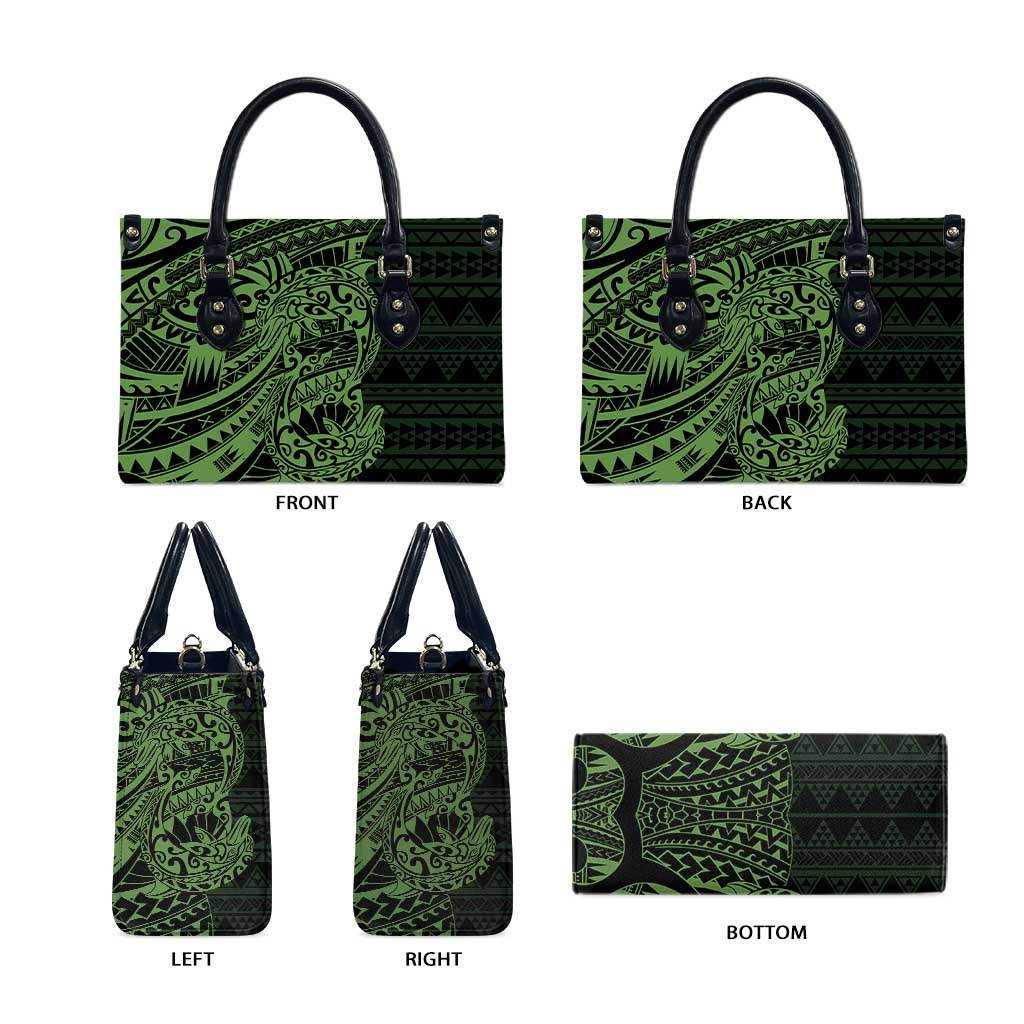 Green Couple Dolphins Maori Polynesian Style Leather Bag - Polynesian Pride
