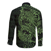 Green Couple Dolphins Maori Polynesian Style Long Sleeve Button Shirt