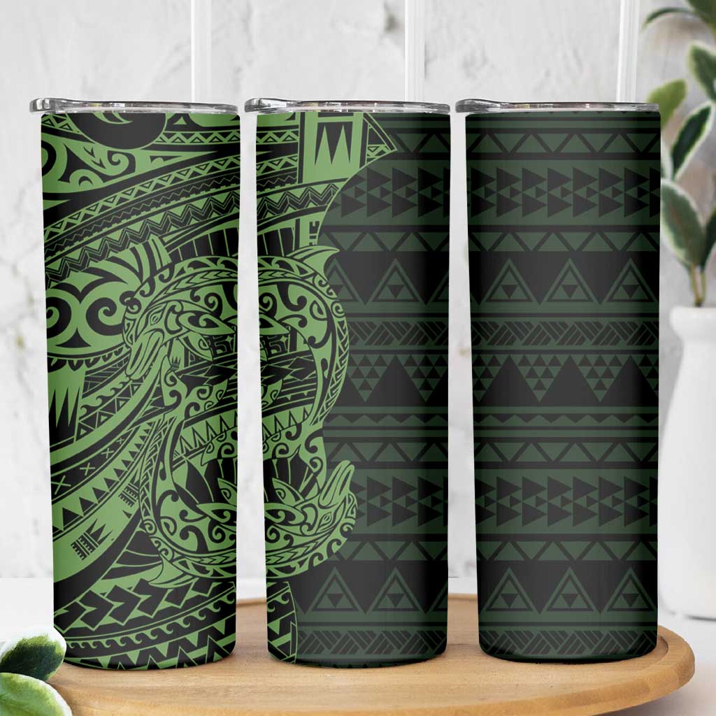 Green Couple Dolphins Maori Polynesian Style Skinny Tumbler LT9 - Polynesian Pride