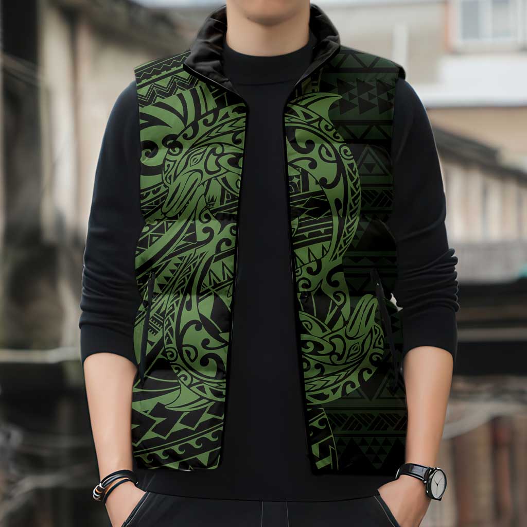 Green Couple Dolphins Maori Polynesian Style Sleeveless Puffer Jacket - Polynesian Pride