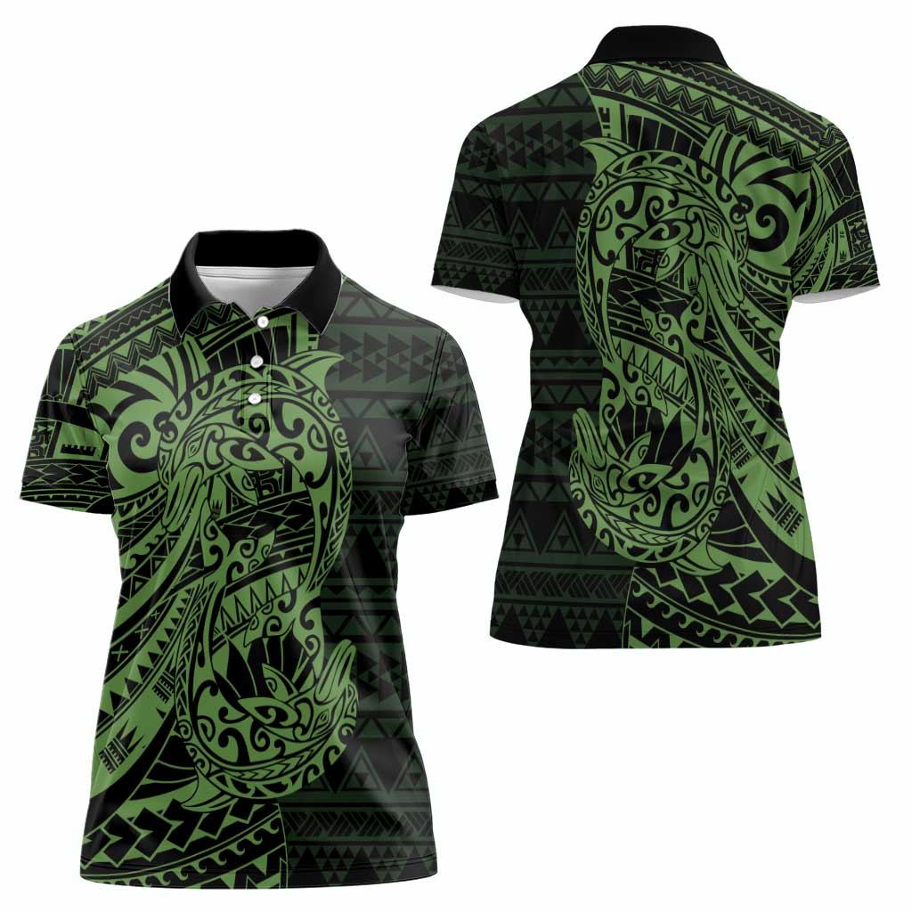 Green Couple Dolphins Maori Polynesian Style Women Polo Shirt